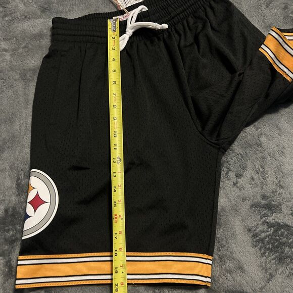 Medium Men’s Mitchell & Ness NFL Pittsburgh Steelers Mesh Shorts Black - Picture 7 of 10